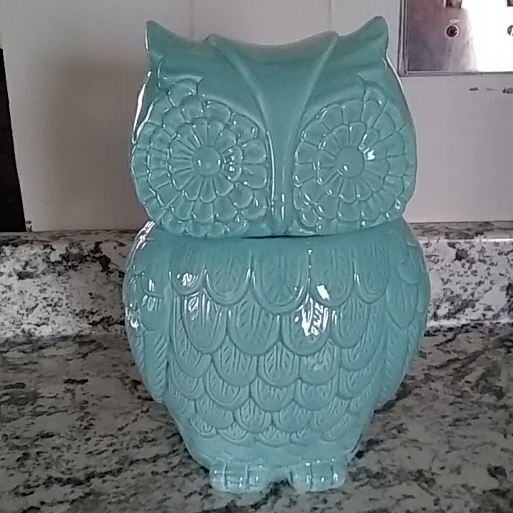 World market owl cookie jar aqua